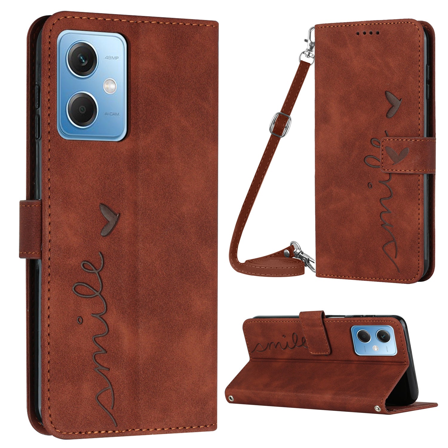 For Xiaomi Redmi Note 12 5G (Global) (India) (China) Poco X5 5G Leather Phone Case Heart Shape Stand Wallet Cover with Shoulder Strap For Xiaomi Redmi Note 12 5G (Global) (India) (China) Poco X5 5G Leather Phone Case Heart Shape Stand Wallet Cover with Shoulder Strap